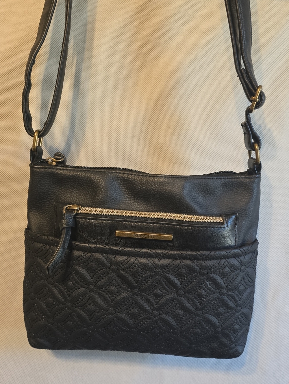 Rosetti Black Quilted & Smooth Leather Crossbody with Gold Accents